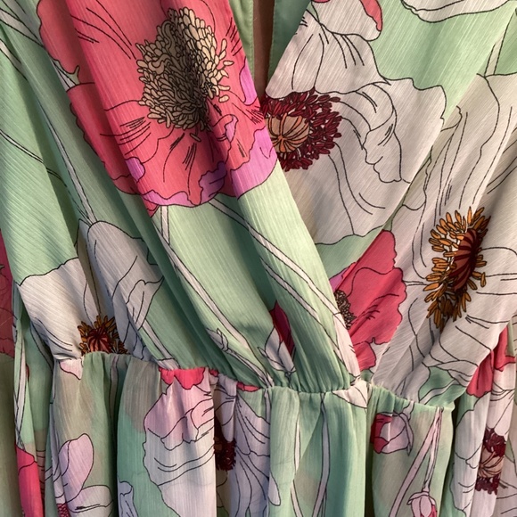 Express Floral Long Sleeve Faux Wrap Romper - Picture 7 of 8